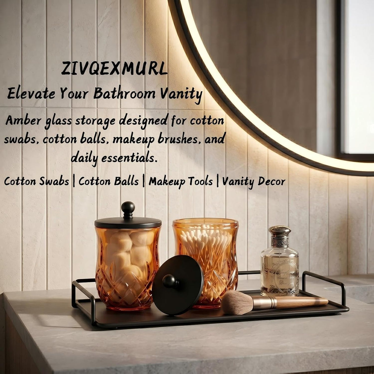 2 Pack 10Oz Amber Q-Tip Holder, Round Thick Glass