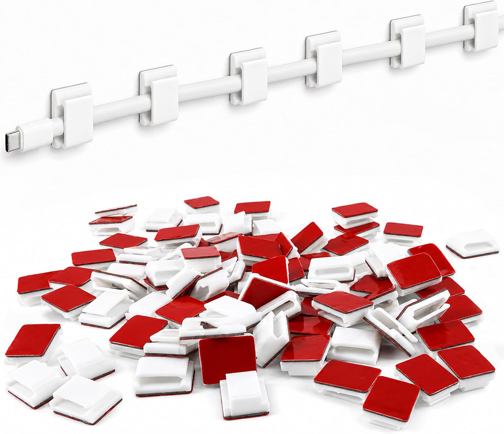 Reluen 100 Pcs Adhesive Cable Clips for Wall, Cord Holder for Wires on Desk