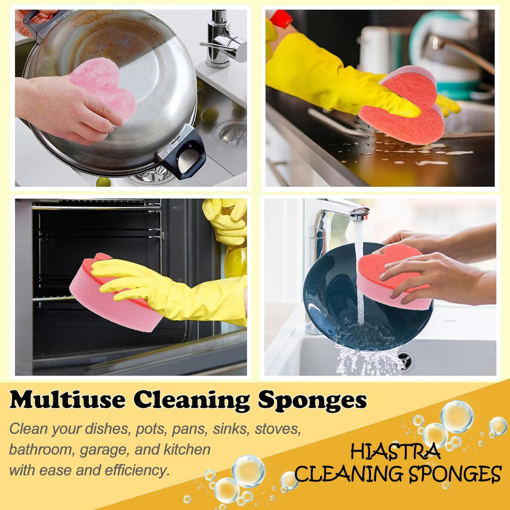 Heart Shaped Non-Scratch Scrub Sponge, Dual-Sided Cleaning Kitchen Sponge and Scrubber for Washing Dishes, Pots & Pans and Household Cleaning Supplies, 6 Scrubbing Sponges