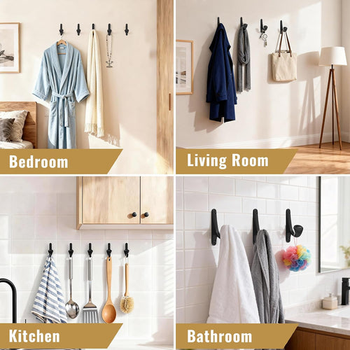 10 Pack Wall Hooks for Hanging, Heavy Duty Metal Coat Hooks Wall Mount, Easy to Install Black Hooks for Entryway, Bathroom, Towels, Robes, Backpacks(Black)