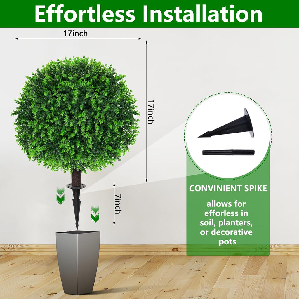 Yangrass 2 Pack Fake Green Eucalyptus Topiary Ball Trees with Ground Spike