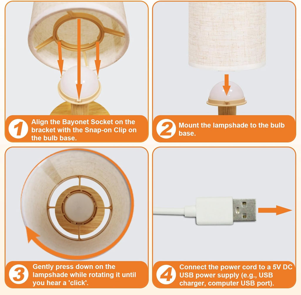 Touch Bedside Table Lamp with Stepless Dimming, USB Powered