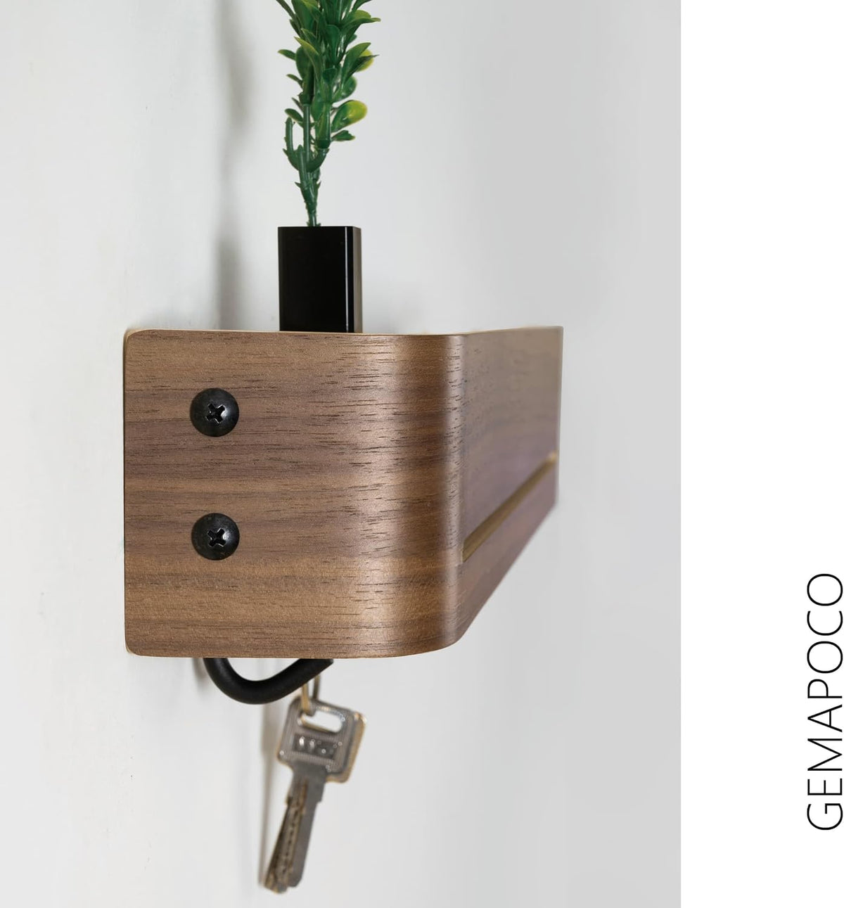 Key Holder Wall Mount with Shelf | 17 inch | Walnut