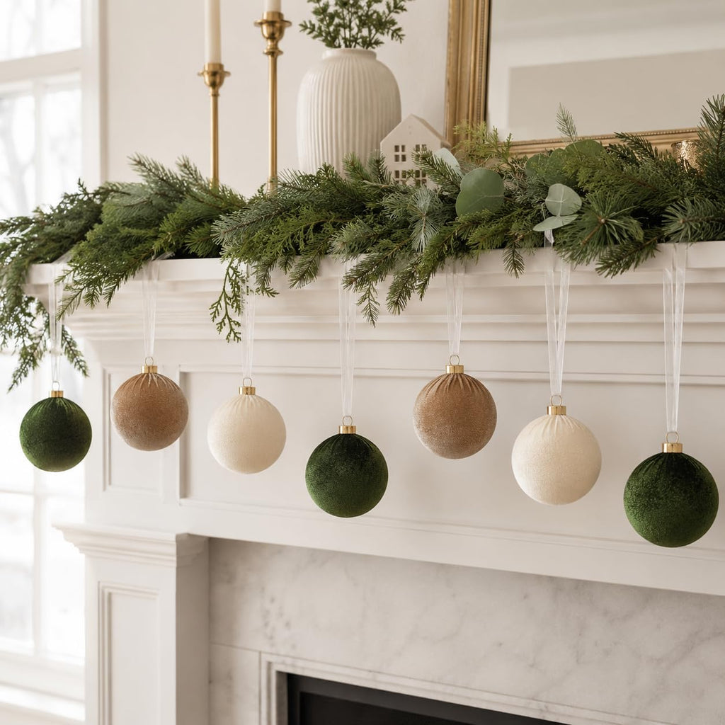 15Pcs 3.15" Large Green and Brown Velvet Balls Ornaments for Christmas Tree