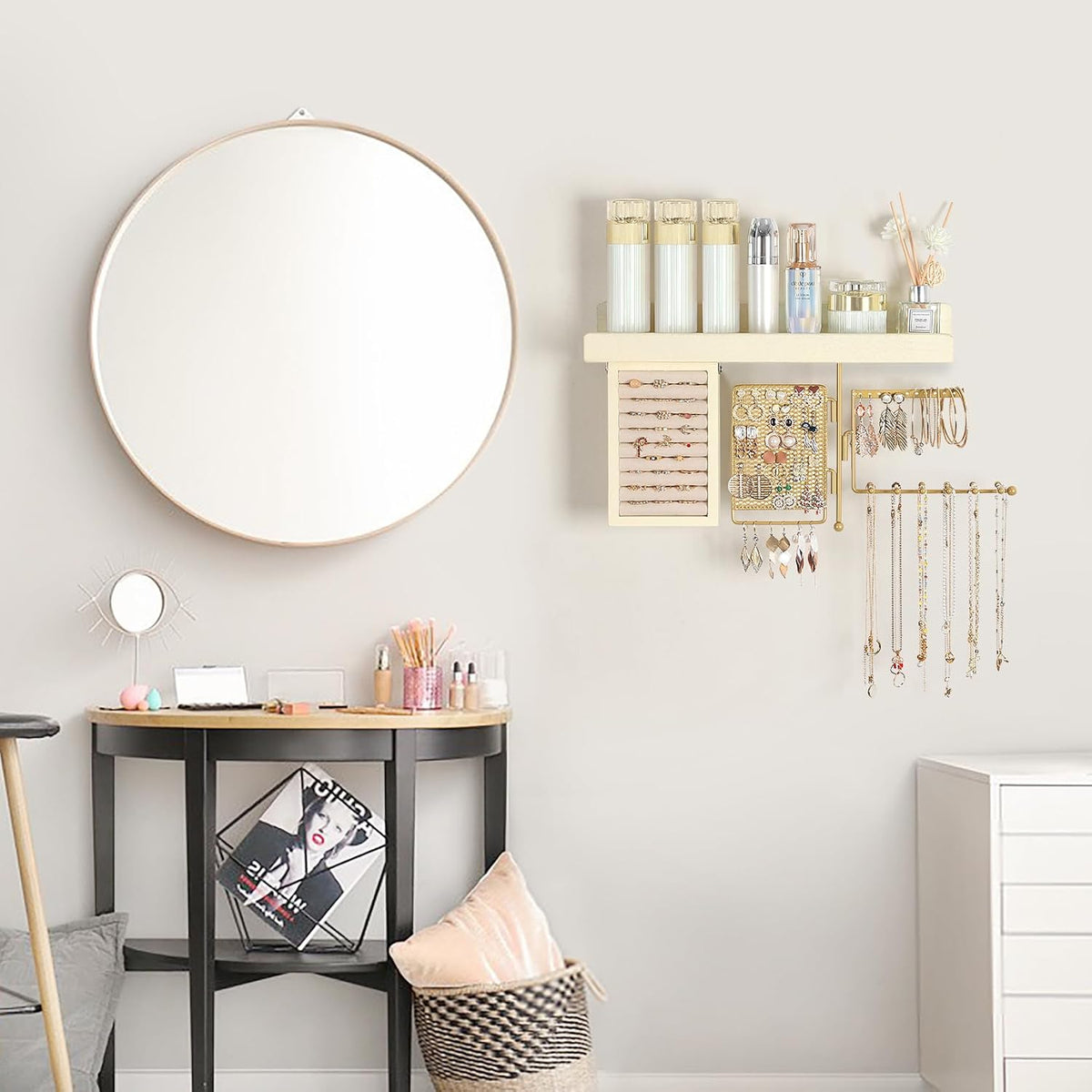 Hanging Jewelry Organizer Wall Mounted with Necklace Earring Ring Holder