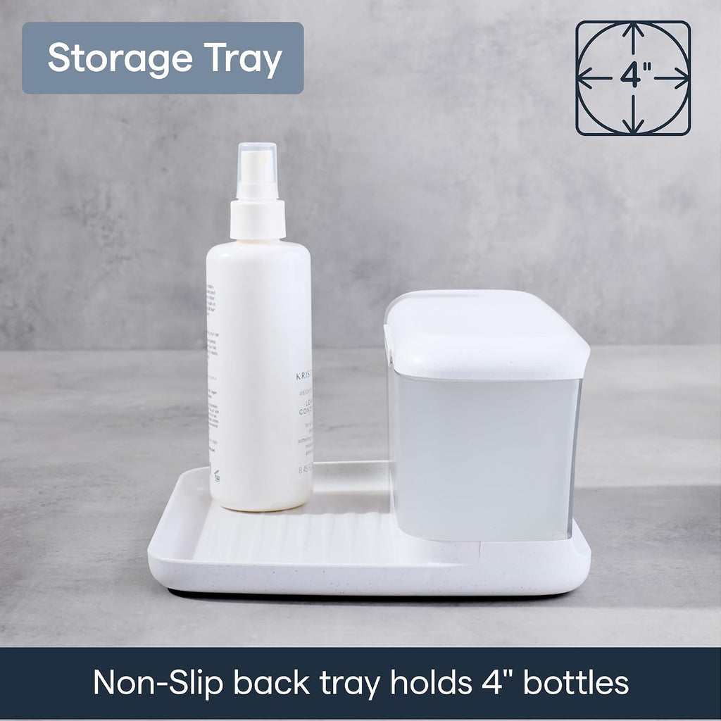 YouCopia HideAway Counter Caddy, Bathroom Vanity Countertop Organizer Tray with Adjustable Dividers and Lid