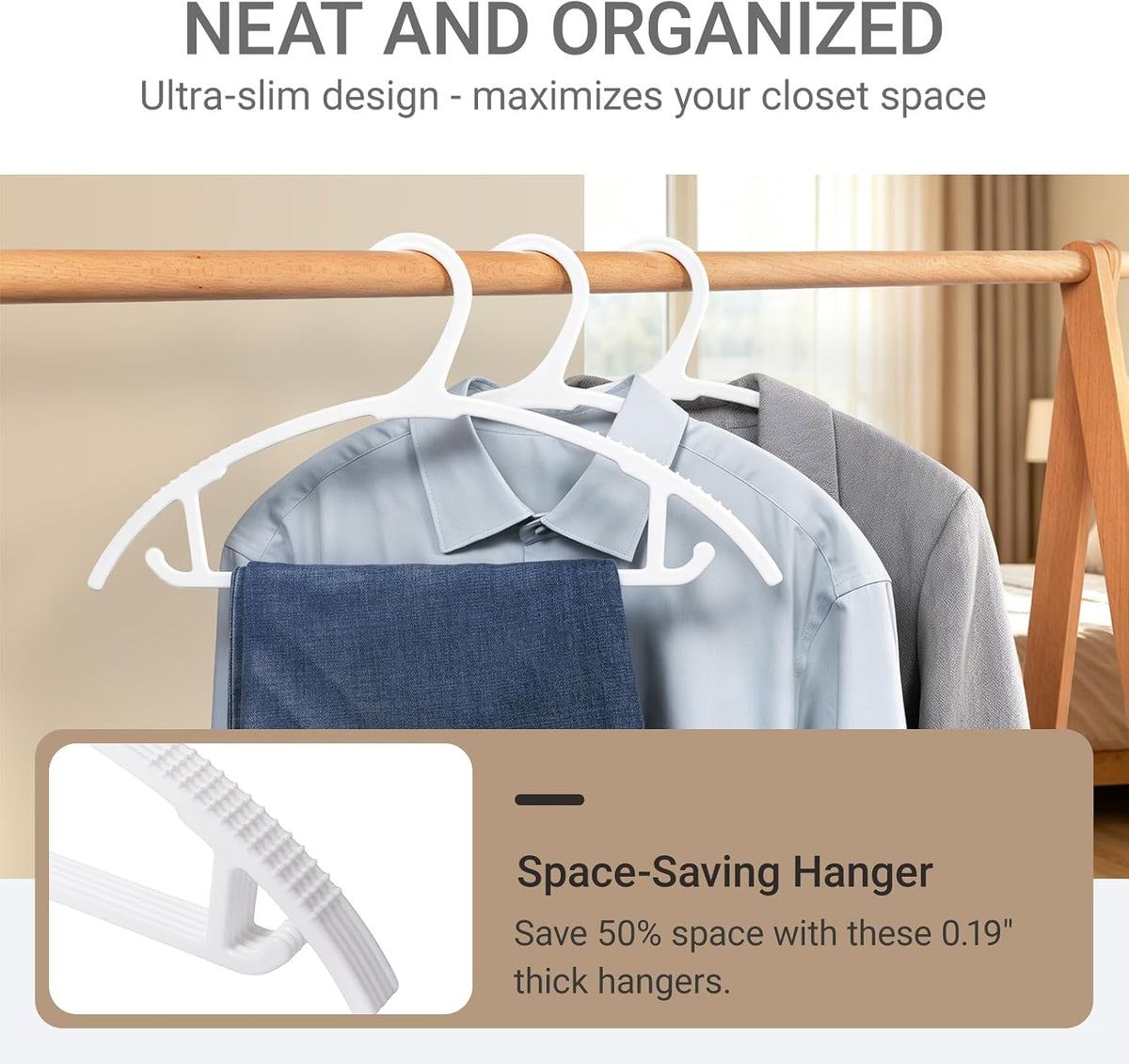 Amber Home 50 Pack White Plastic Hangers, Space Saving Clothes Hangers