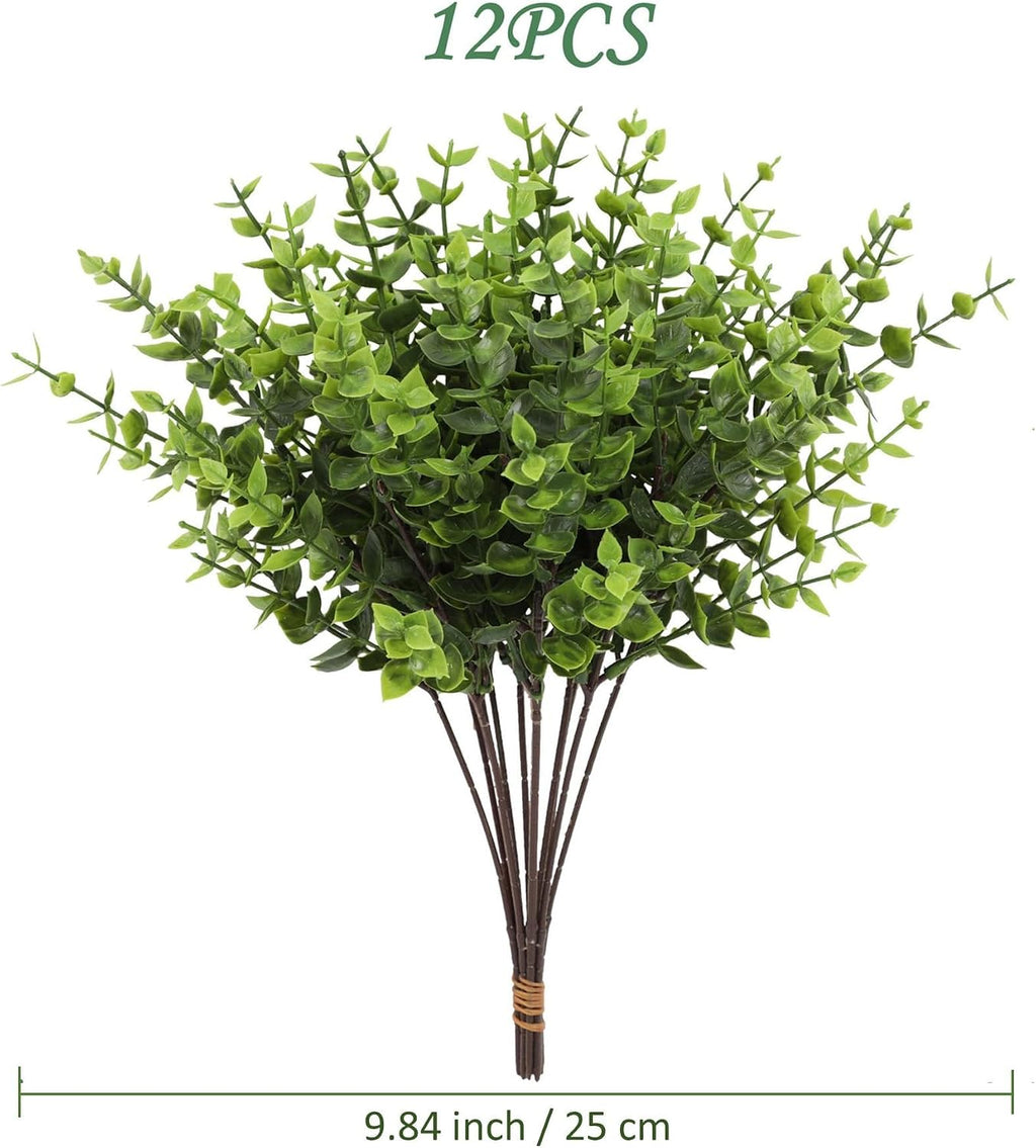 Pack of 12 Artificial Eucalyptus Stems Bunch, 11.8 inch Faux Green Leaf