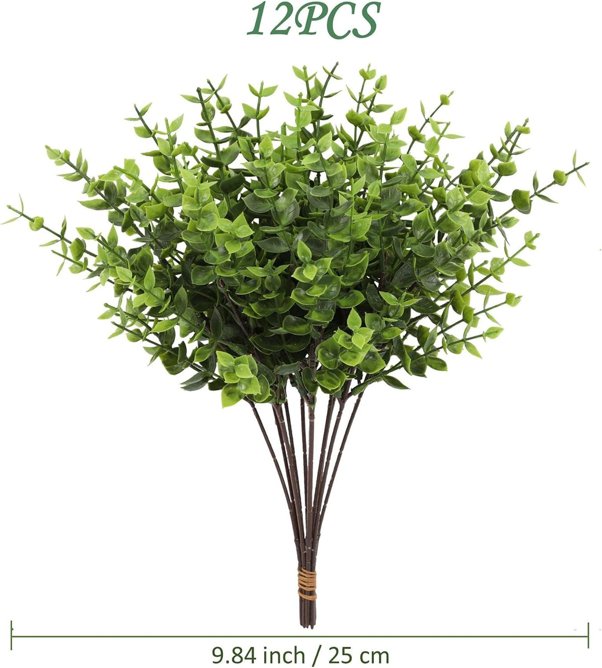 Pack of 12 Artificial Eucalyptus Stems Bunch, 11.8 inch Faux Green Leaf