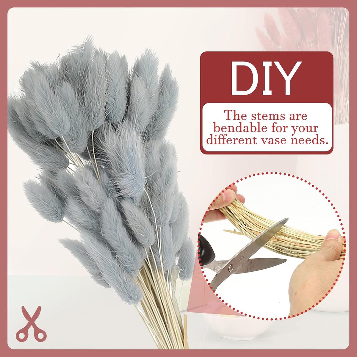 PATIKIL 15.7in Bunny Tails Dried Flowers, 150pcs Pampas Grass Decor Rabbit Tail Natural Pampas Grass Bulk Fluffy Faux Pampas Grass Dried for Home Boho Decor Vase Wedding, Gray Blue