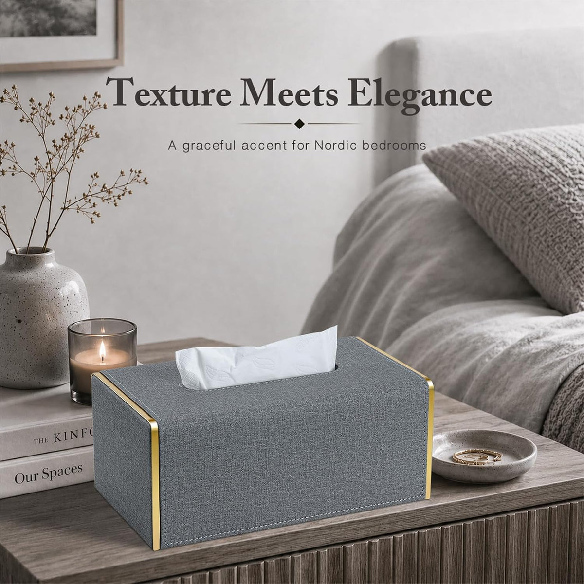 GORESE GORESE Linen Tissue Box Cover Rectangle, Leather Tissue Box Holder