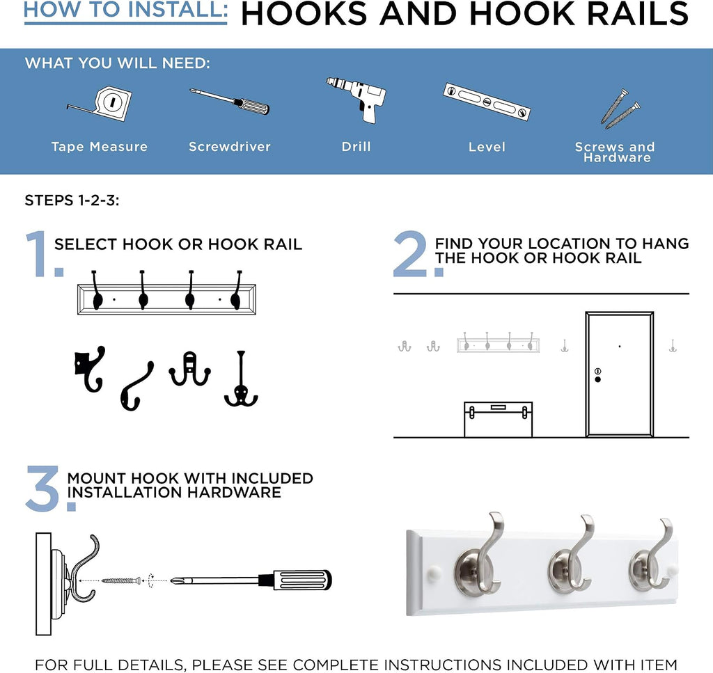 Franklin Brass Heavy Duty (1-Pack) Coat and Hat Wall Hooks Double Hooks for Mounted Hanging Matte Nickel Wall Mount Hanger Backpack, Purse, Bag, Towel Organization Decorative Wall Hooks B59303G-SN-C