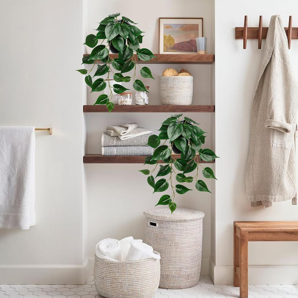 2 Pack Artifitial Hanging Plants 18" Fake Devil's Ivy Pothos Plants