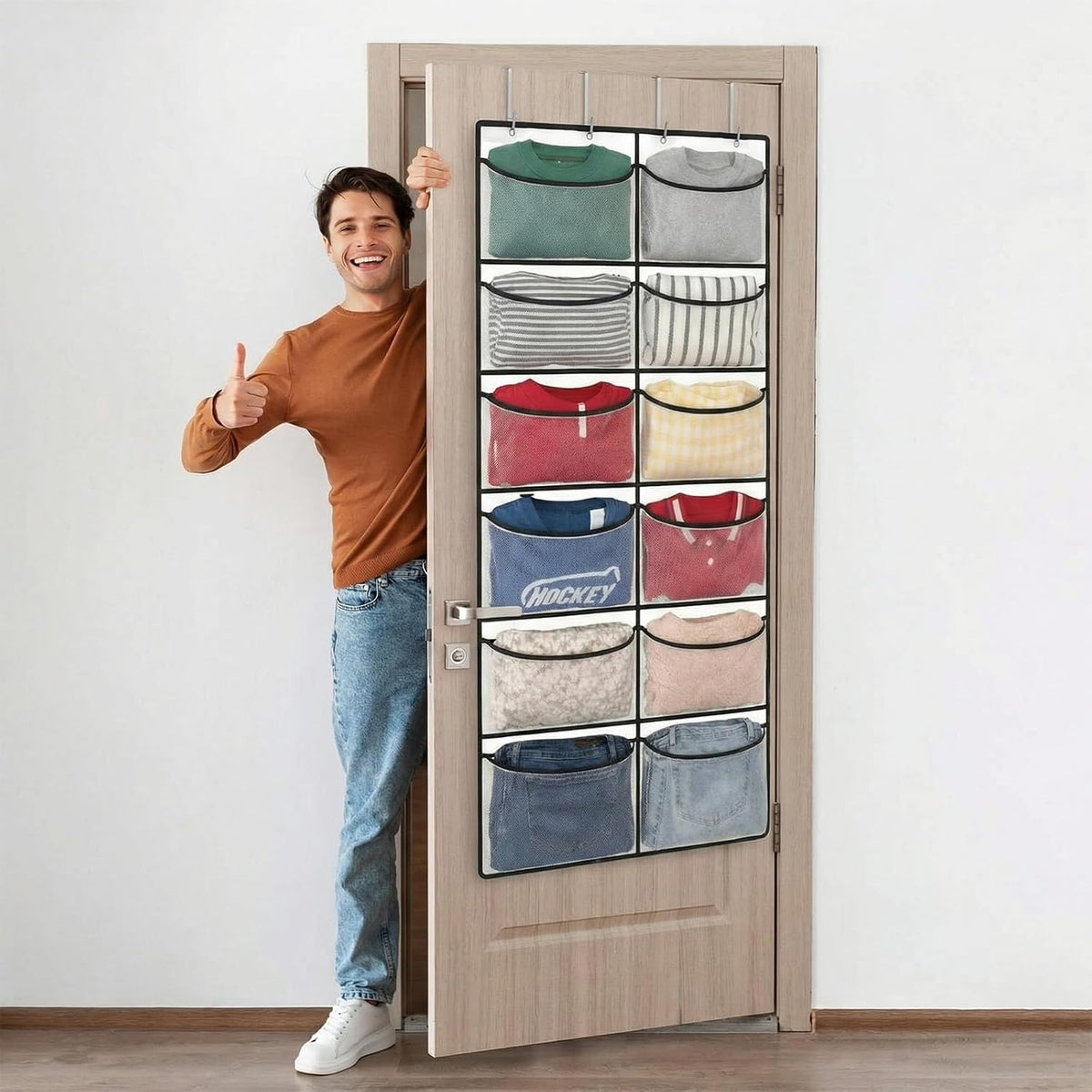 Yookeer Over The Door Hoodie Organizer 12 Large Mesh Sweatshirt Organizer