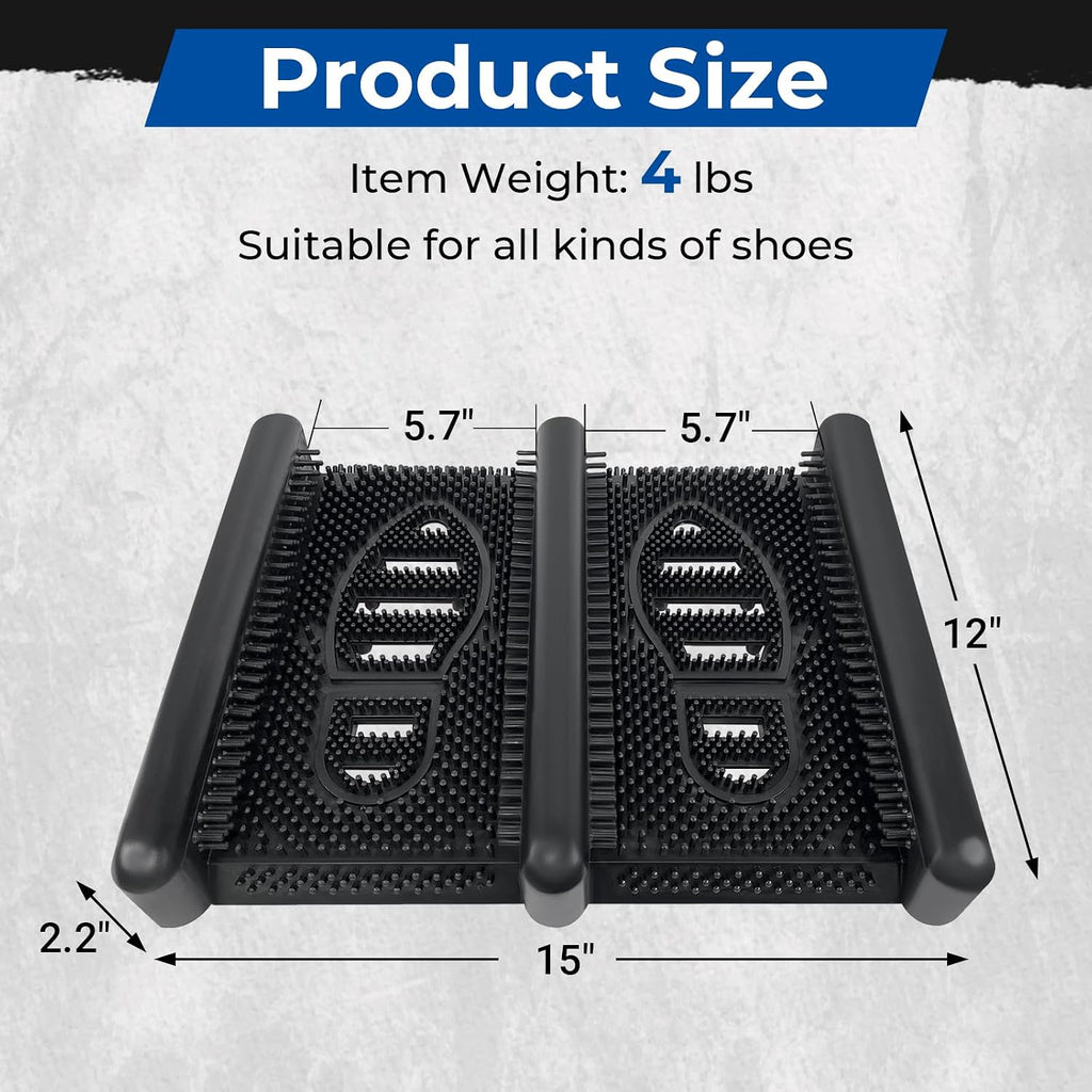 ROBLOCK Boot Brush Scraper Outdoor with Pliable Rubber Fingers, Portable Shoe & Boot Scraper for Outdoor Entry, Removes Snow, Sand, Mud from Soles & Edges, 15''x12 All Weather Flat Mud Chucker, Black