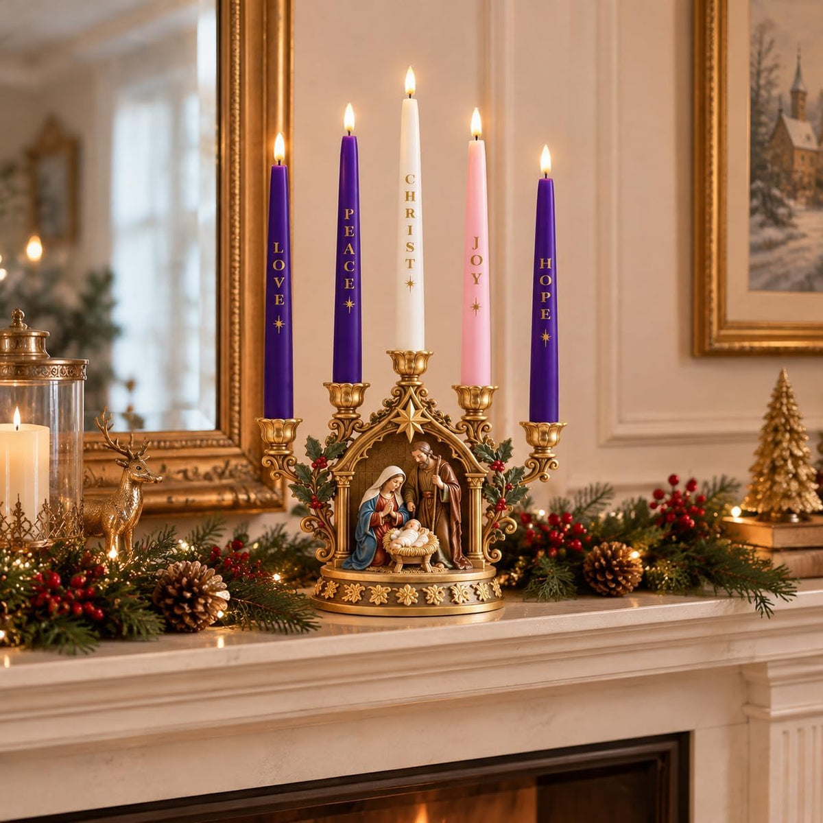 Flameless Advent Candles, Christmas Taper Candles Church Christian Decor
