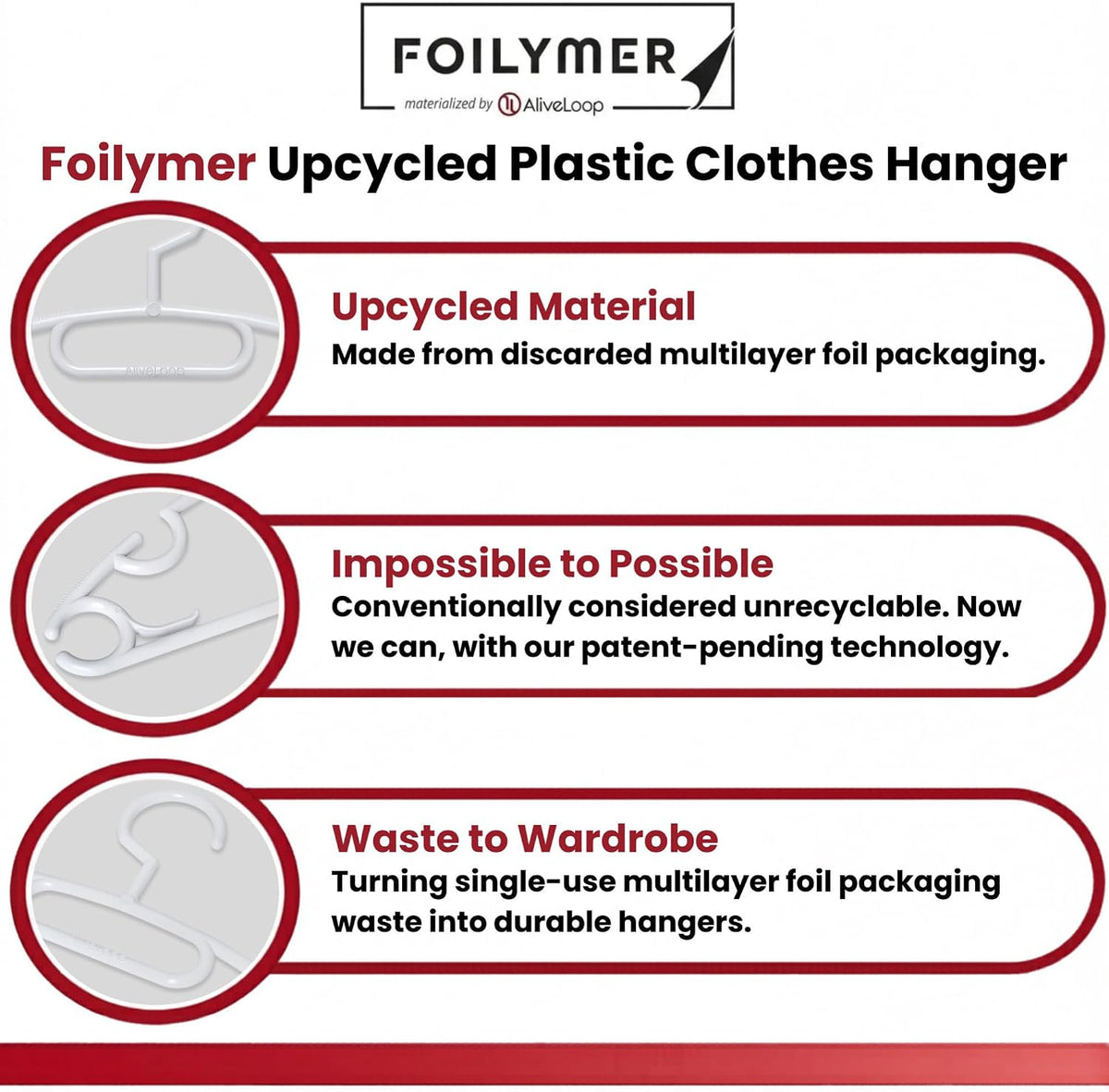 Foilymer Cloth Hangers 10 Pack - Sustainable and Durable Upcycled Plastic Clothes Hangers, 0.80 Inch Thick, Heavy Duty Closet Organizers and Storage