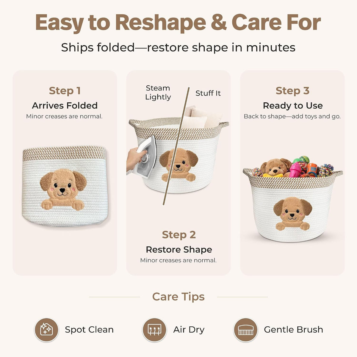 Golden Retriever and Lab Dog Toy Basket, Cotton Rope Storage Bin, 15x11 in