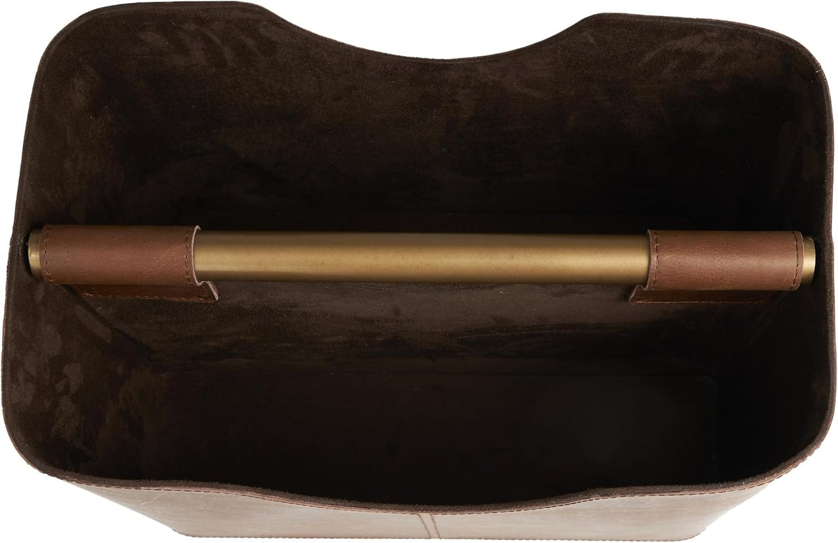 deco 79 Leather Magazine Holder, Basket 16" x 10" x 12", Brown