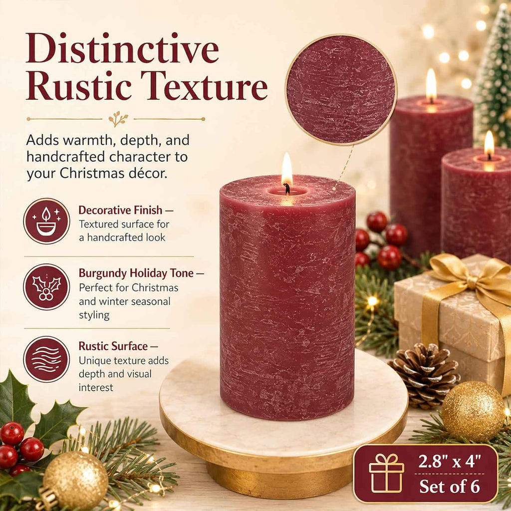 Red Pillar Candles 6 Pack, 2.8 x 4 Inch Unscented Soy Wax Candles