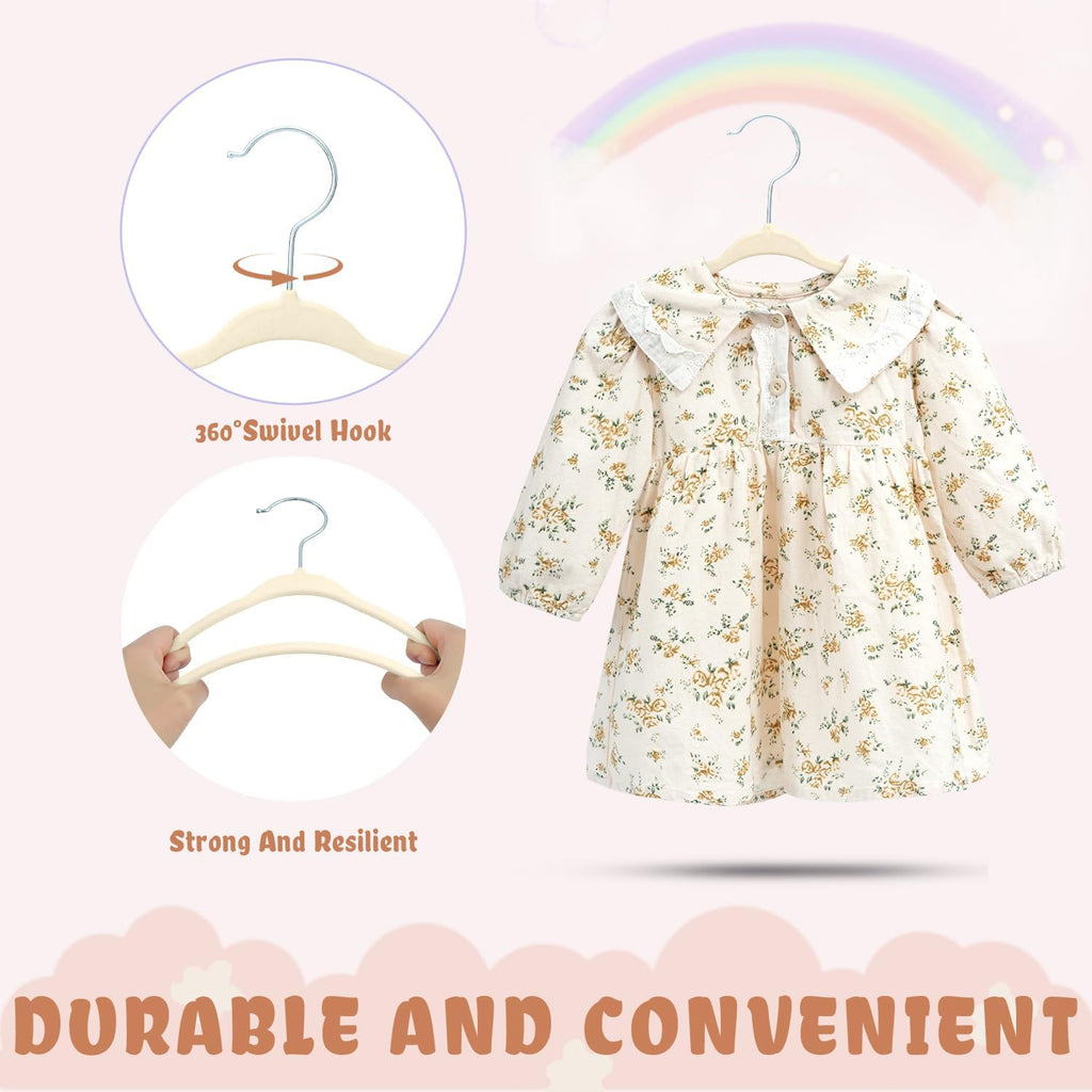 BAGAIL 50 Pack Kids Velvet Hangers 11 Inches Children's Clothes Hangers Non-Slip Baby Hangers for Infant/Toddler (Ivory)
