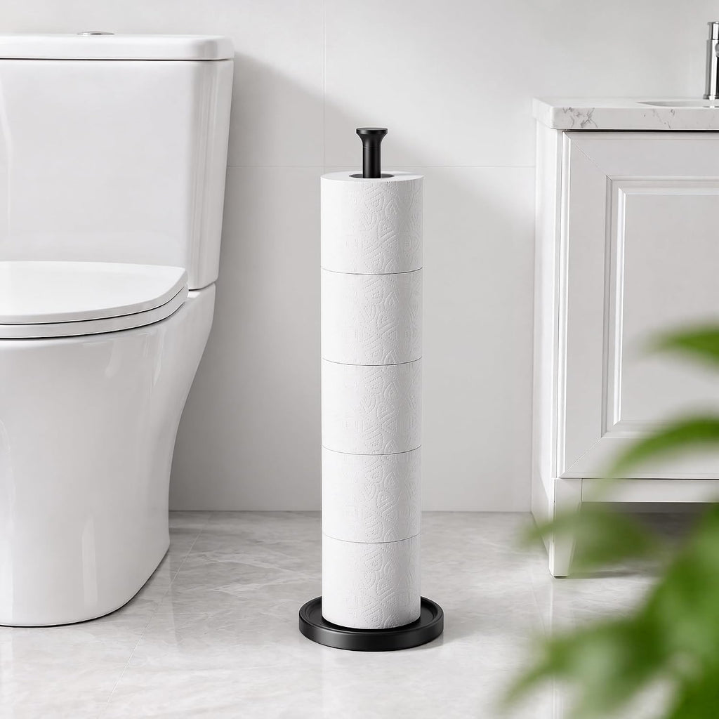 Toilet Paper Holder Stand, Free Standing Storage, Stainless Steel, Black
