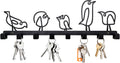 Whimsical Bird Key Holder Wall Hooks - 5 Abstract Bird Coat Hooks, Metal Decorative Wall Organizer for Entryway/Bedroom (12"x5", Black)