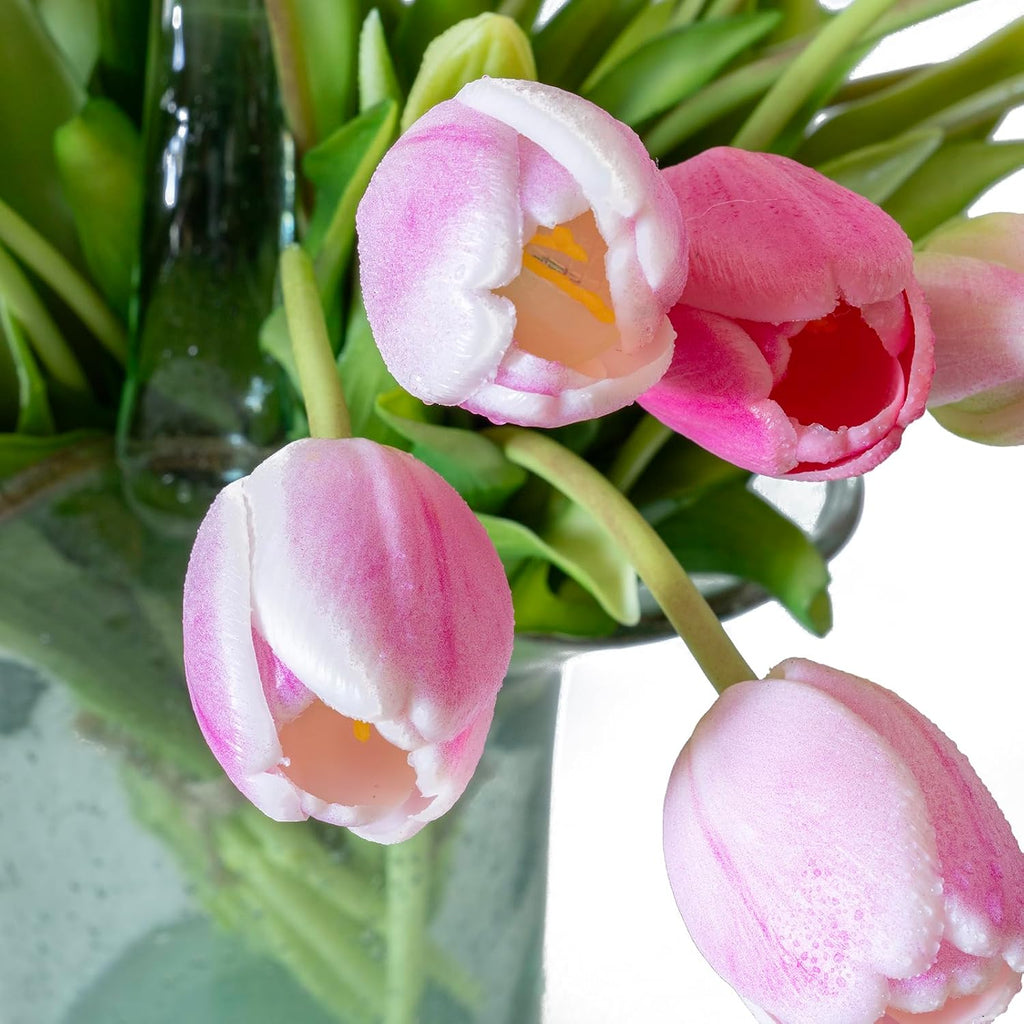 DUYONE 40Pcs Artificial Tulips Flowers, Soft Touch Realistic Latex Tulips Bouquet for Home Office Wedding Party Garden Decor, Fake Flowers for Dining Table Living Room Spring-B Peachblow Set