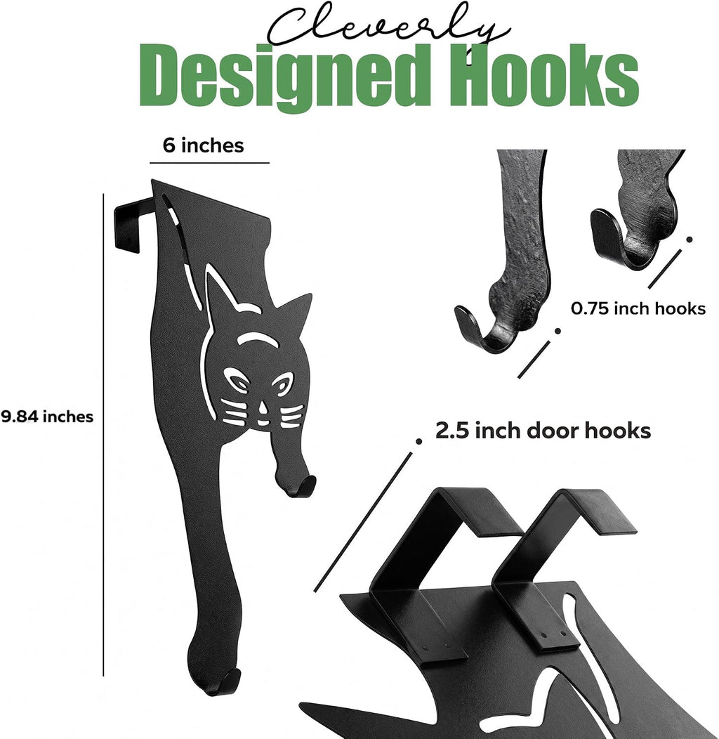 Evelots Cat Over the Door Hooks, Heavy Duty Metal Coat & Towel Hanger