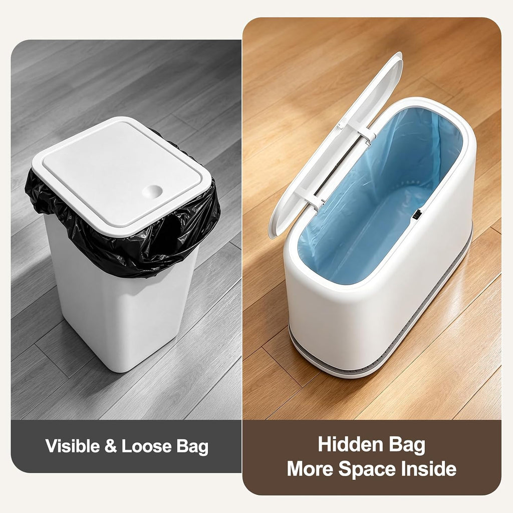 Spreezy Small Bathroom Trash Can with Lid, One-Touch Press, 2.3 Gallon