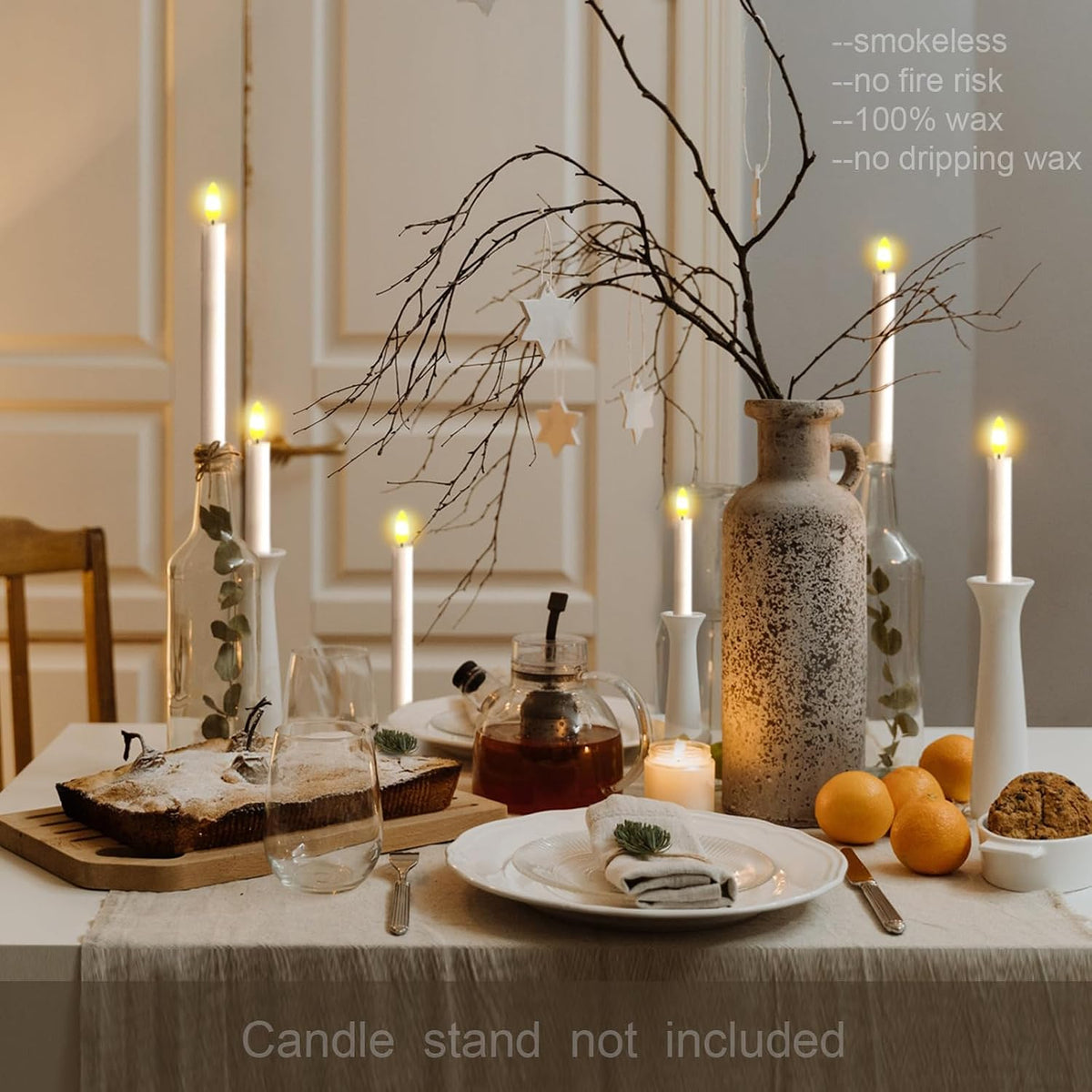Arora Remote Control Flameless Taper Candles, S/2 3D Flickering Battery Operated LED Window Candles Encased with Real Wax to Light Up Your Home