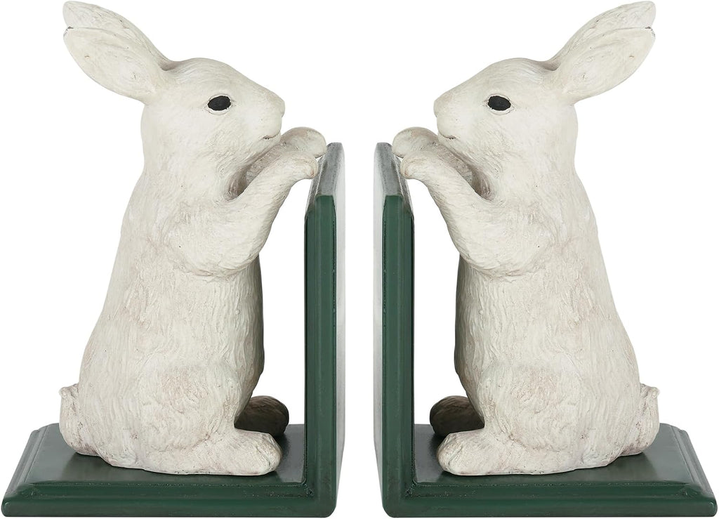 NIKKY HOME Heavy Duty Non Slip Rustic Bunny Metal Bookend Cute Rabbit Book Ends Book Stoppers for Easter Decor Home and Office Shelves