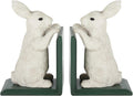 NIKKY HOME Heavy Duty Non Slip Rustic Bunny Metal Bookend Cute Rabbit Book Ends Book Stoppers for Easter Decor Home and Office Shelves