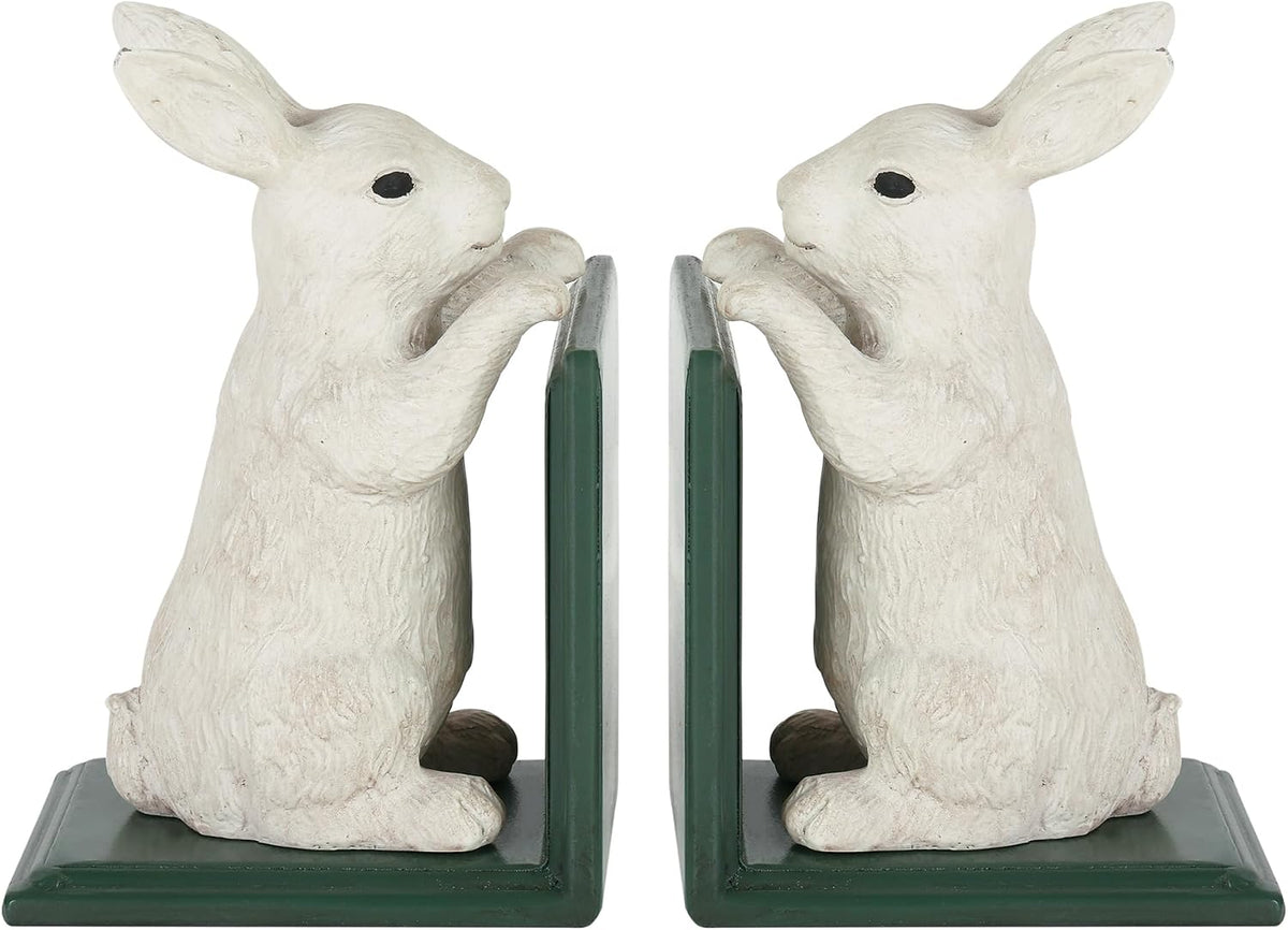 NIKKY HOME Heavy Duty Non Slip Rustic Bunny Metal Bookend Cute Rabbit Book Ends Book Stoppers for Easter Decor Home and Office Shelves