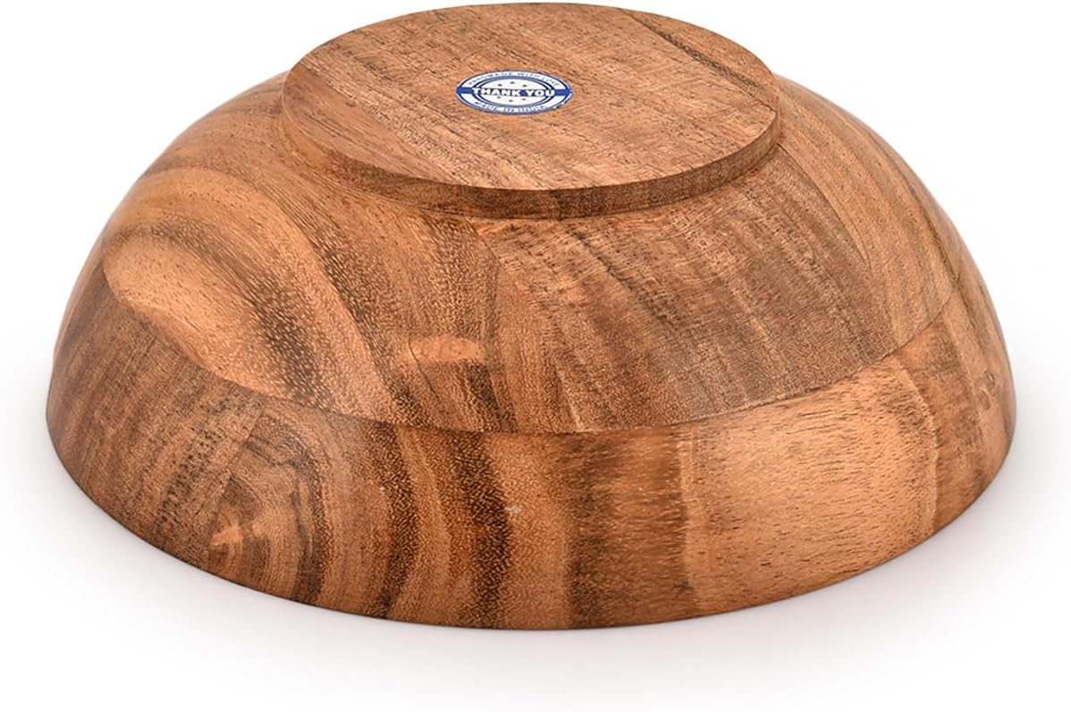 Kaizen Casa Decorative Wooden Bowl for Living Room Decor – Hand Carved Acacia Wood Bowl, Centerpiece Accent, Rustic Coffee Table Decor, Entryway Table Decoration (7" X 7" X 3")