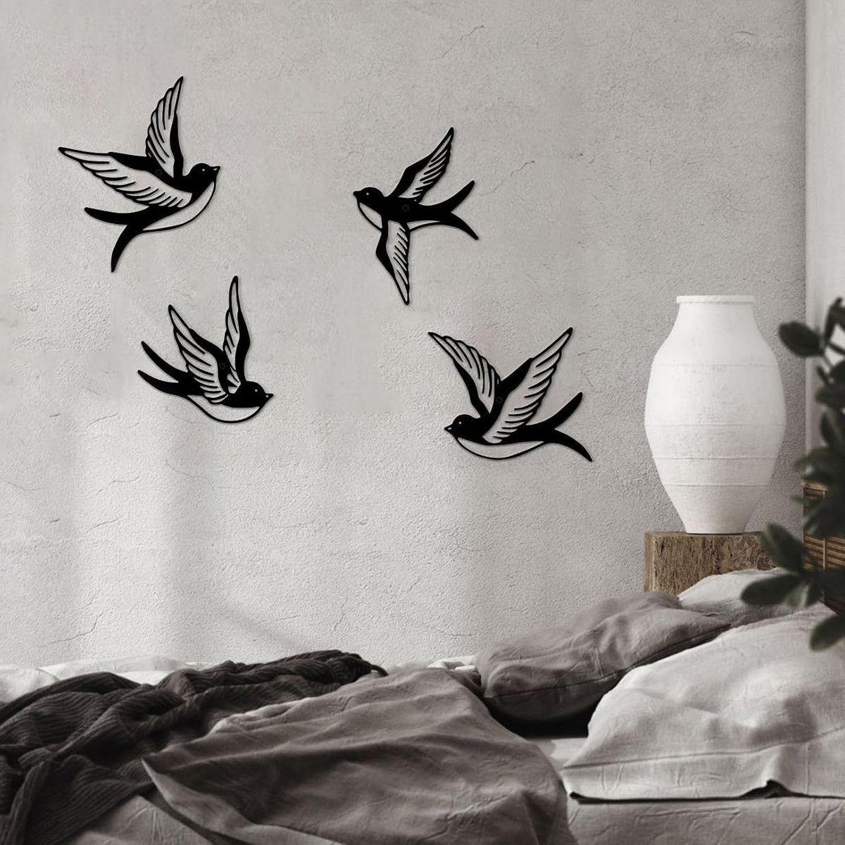 ESTART Metal Birds Wall Decor, 3 Pcs Black Birds Metal Wall Art