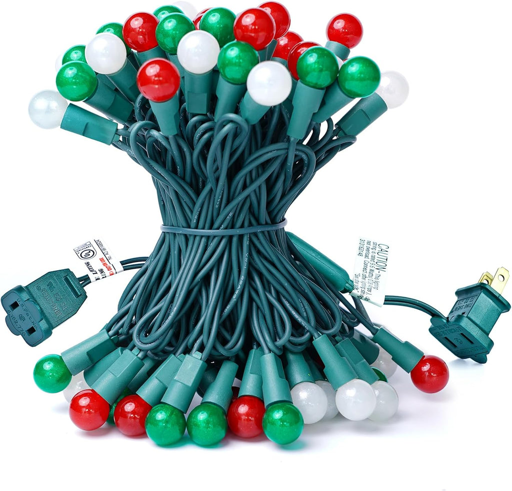 BOHON Red White and Green Christmas Lights Outdoor 24FT 70 LED G15