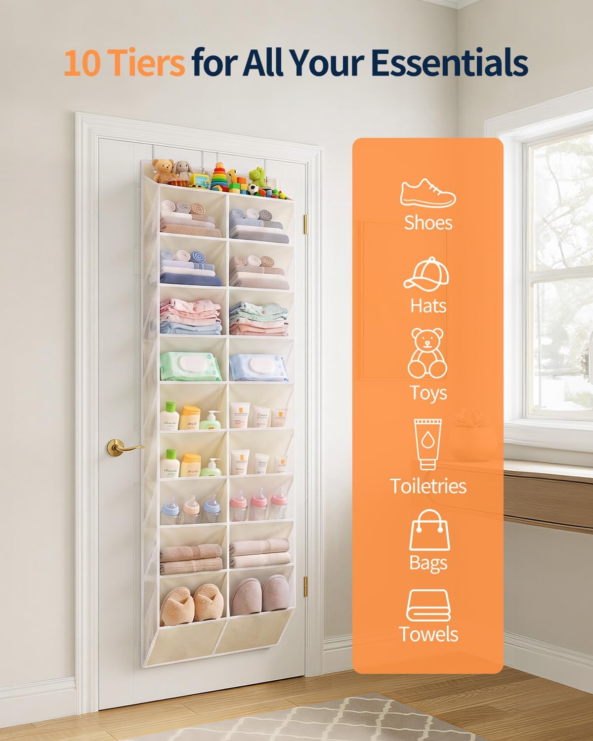 Yecaye 10 Tier Widen Over the Door Shoe Organizer for 20-30 Pairs