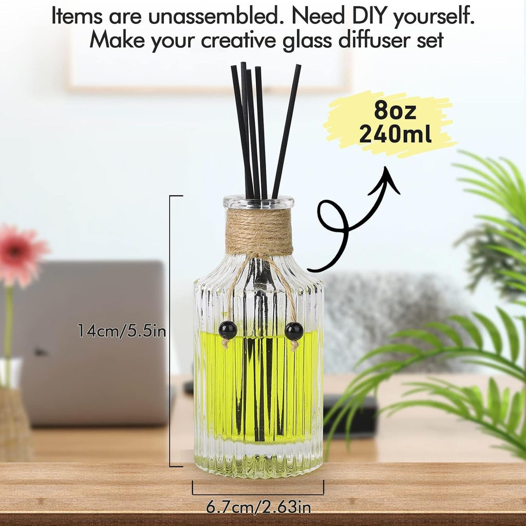 Reed Diffuser Bottle Glass Diffuser Bottles 8oz/250ml Set of 4 Empty Essential Oil Clear Decorative Bottle with Stoppers and Reed Sticks Bulk Reusable Perfume Jar
