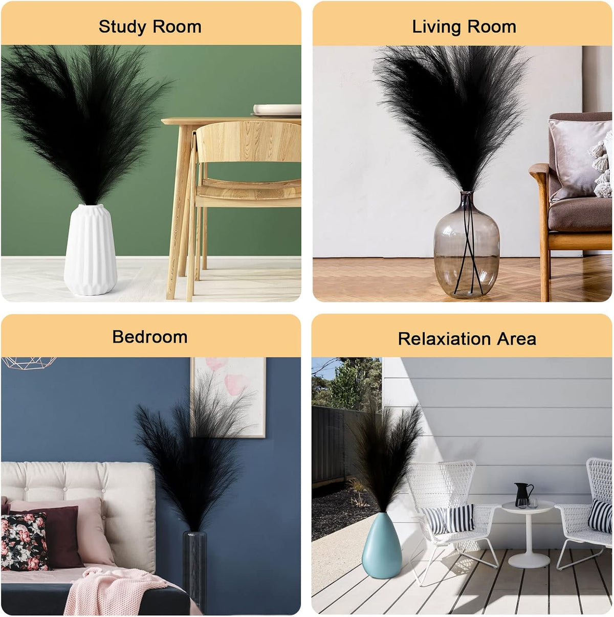 onecircle Black Pampas Grass,3 pcs of 43'' Dried Pampas Grass with Tall and Fluffy Decor Suitable for Boho Décor (Black)
