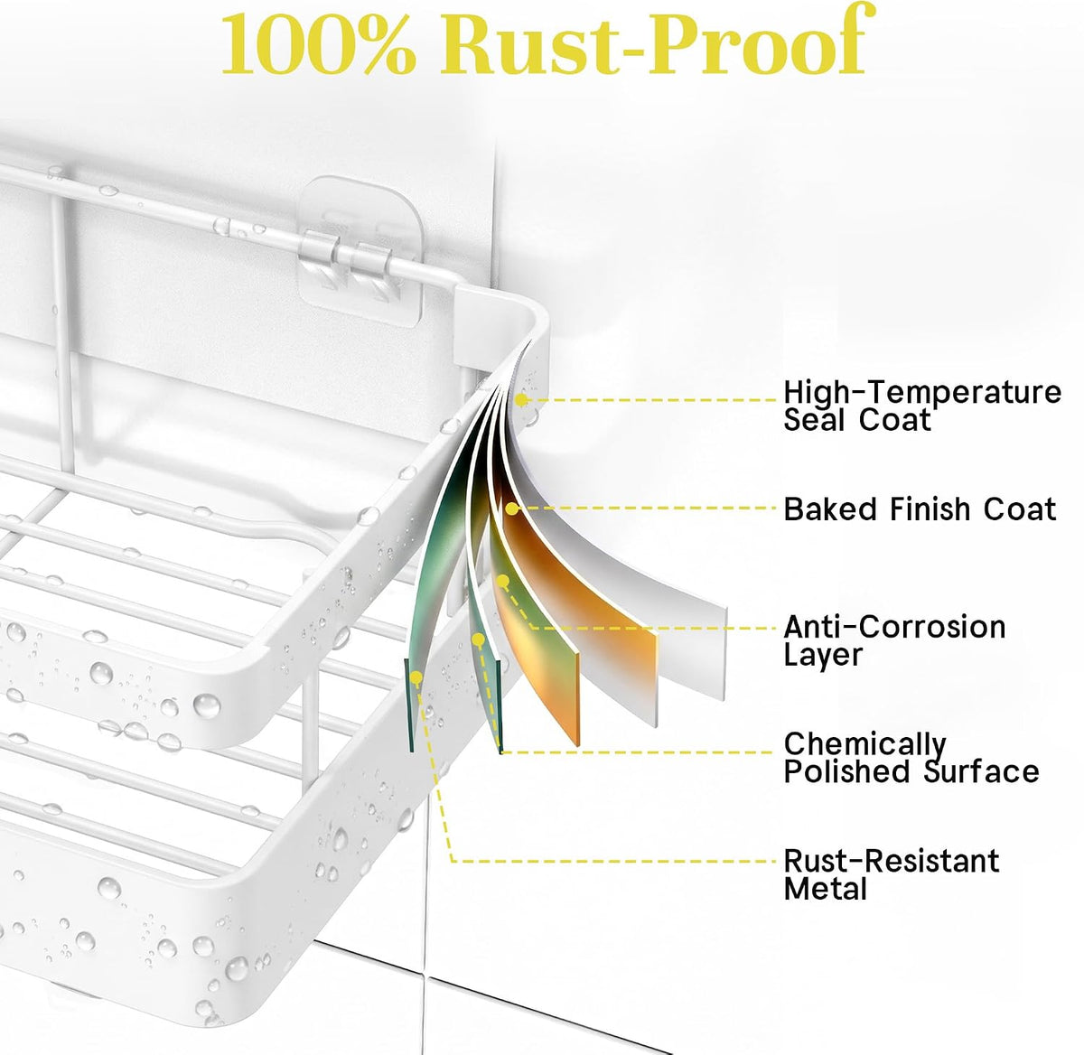 Heavy-Duty Adhesive Shower Shelves, White Storage Shelf