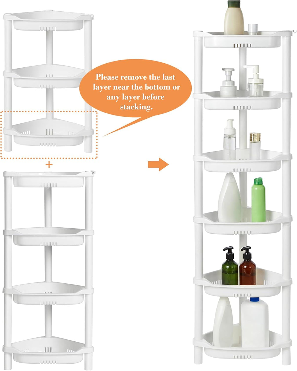 ELYKEN Corner Shower Caddy Standing, 3 Tier Plastic Shower Organizer, White