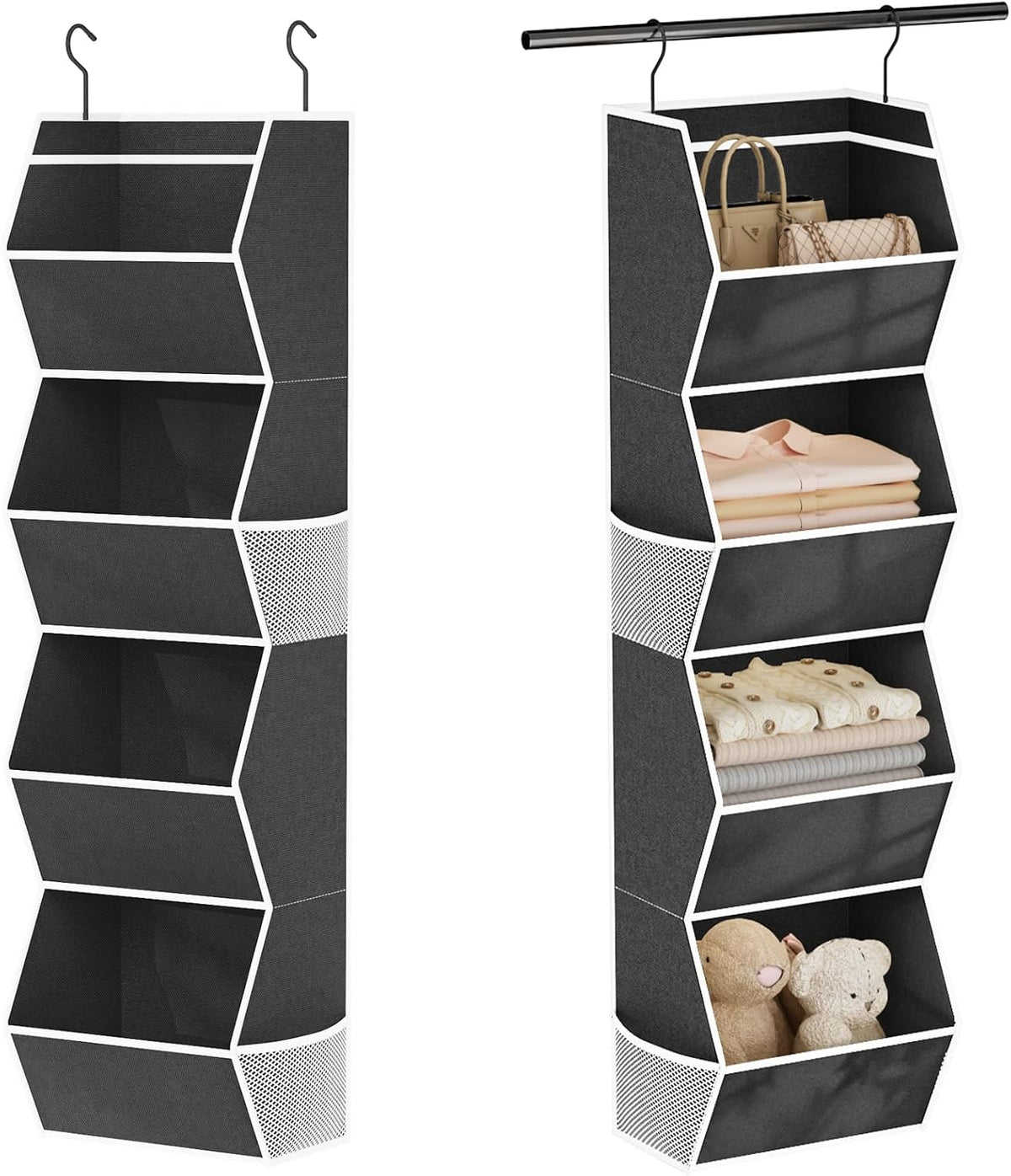 Hanging Closet Organizer Bins for Closet Organization Storage 4 Shelf Black