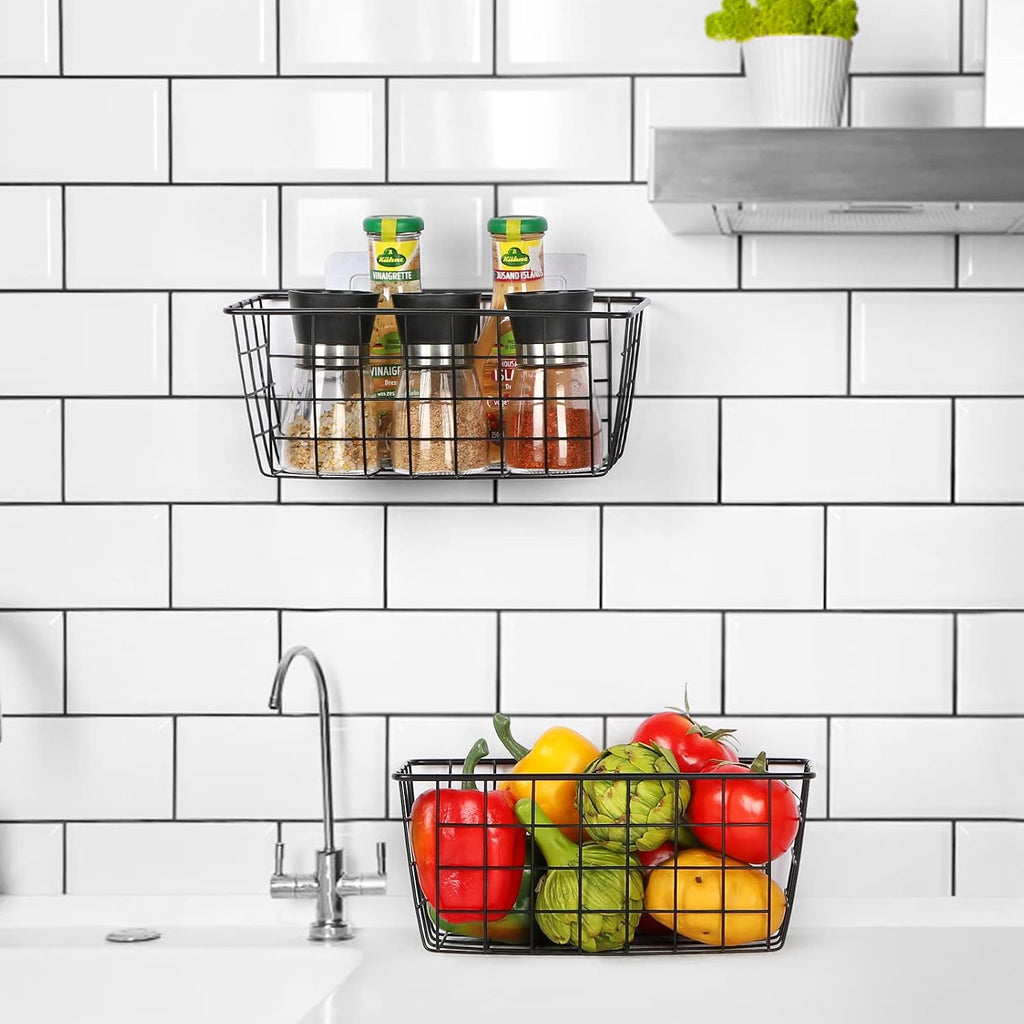 Nandae 5 Pack Wire Storage Baskets, Hanging Wall Basket Premium Metal Storage Bin Organizer Basket for Home Office Kitchen Pantry Bathroom Countertop, Black