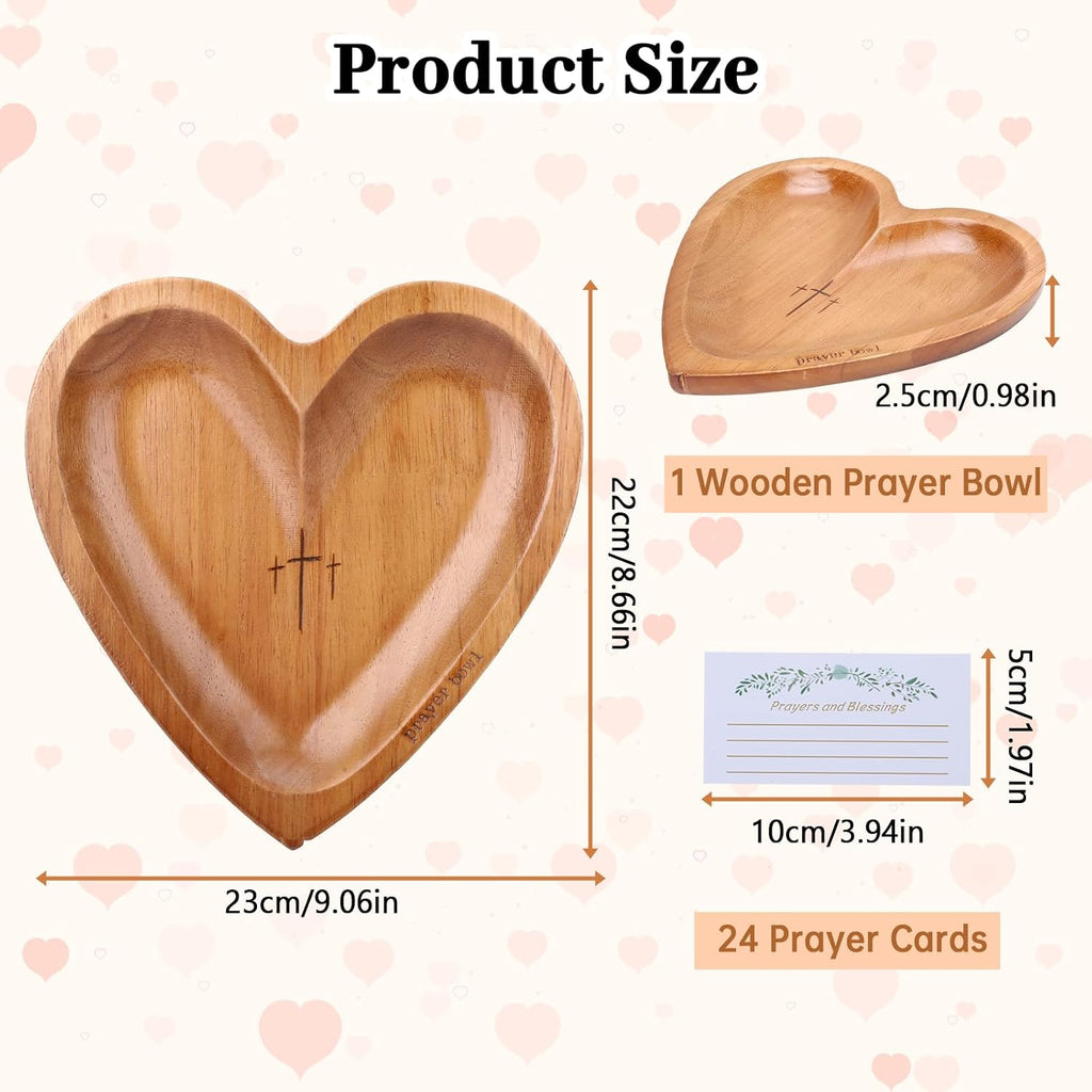 Prayer Bowl Wooden, Decorative Heart Shaped Bowl with Prayer Cards for Women, Christian Gifts for Women, Decorative Dough Bowls for Home Decor, Mothers Day Religious Gifts for Mom (Wood)