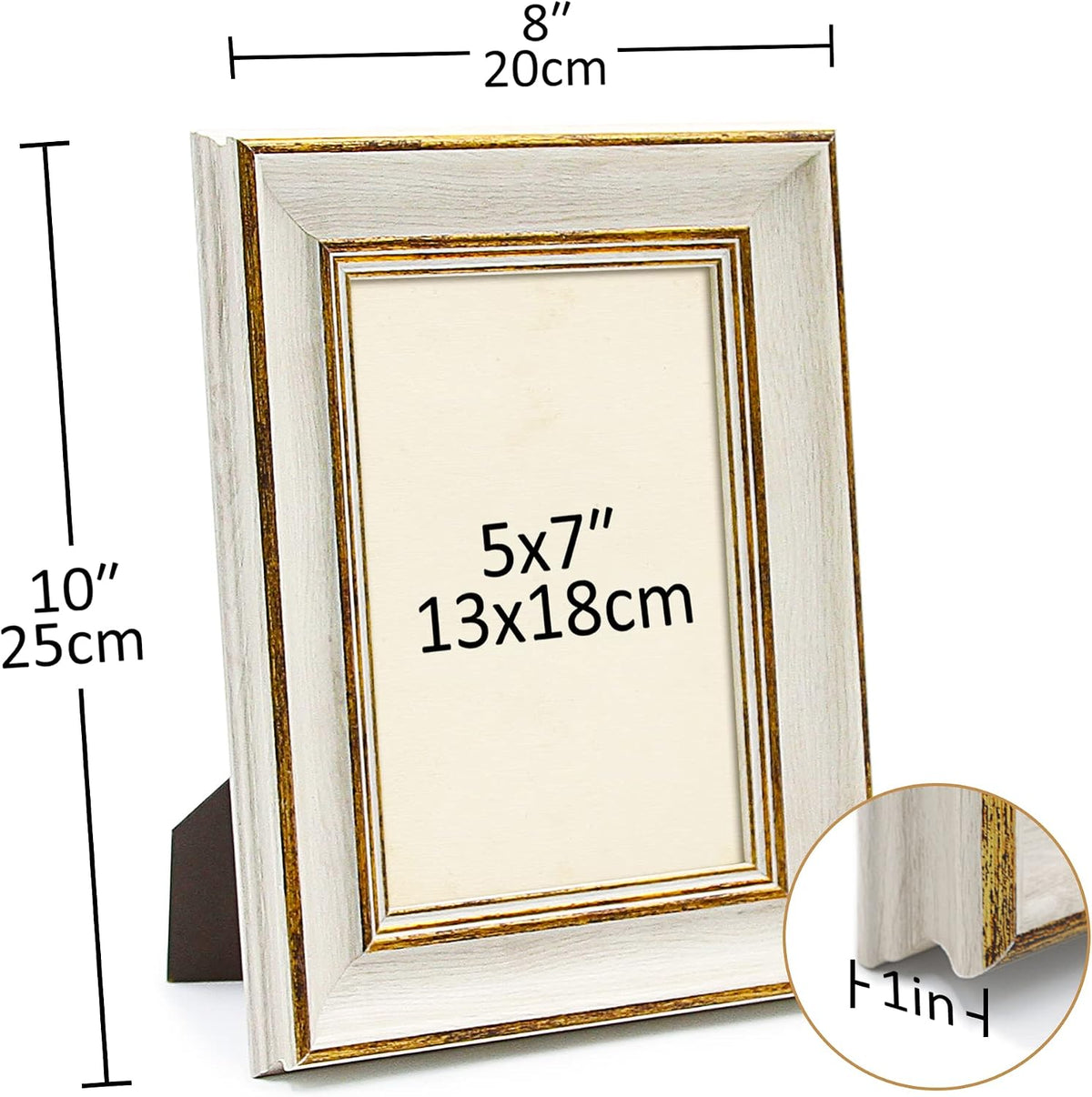 Sapowerntus Vintage 5x7 Picture Frame White Distressed Gold Edging Photo Frames
