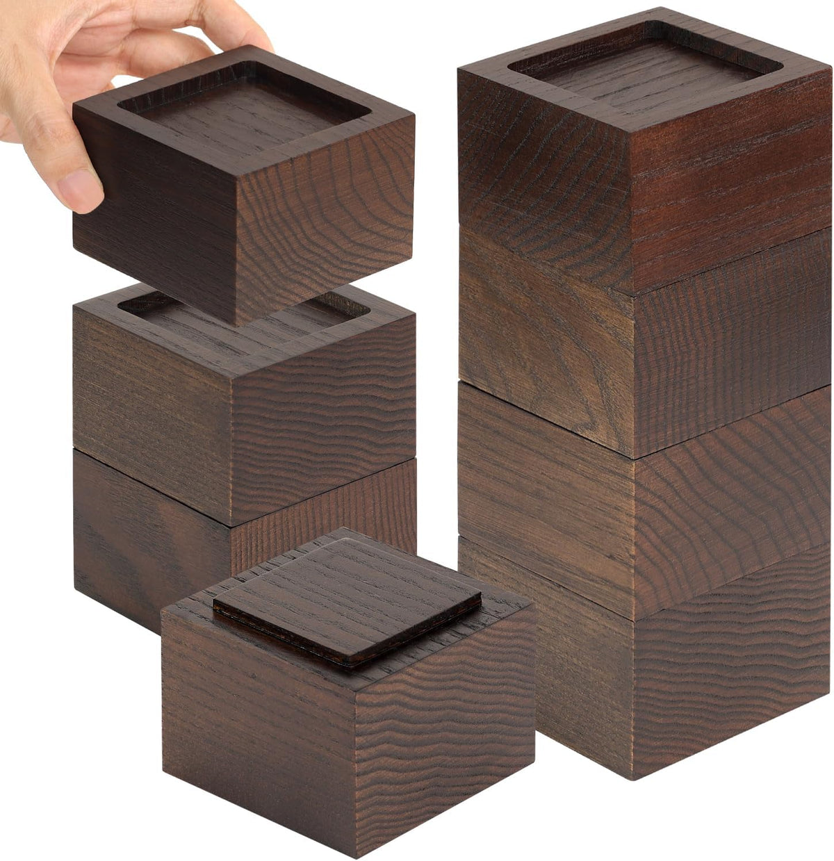 FASONLA Bed Risers (Set of 8) Furniture Risers Lifts Height 2", Oak Solid Wooden Risers for Bed, Furniture, Table, Sofa, Chair Risers with Non-Slip Recessed Hole (8pcs-2" Hight-Walnut Color)