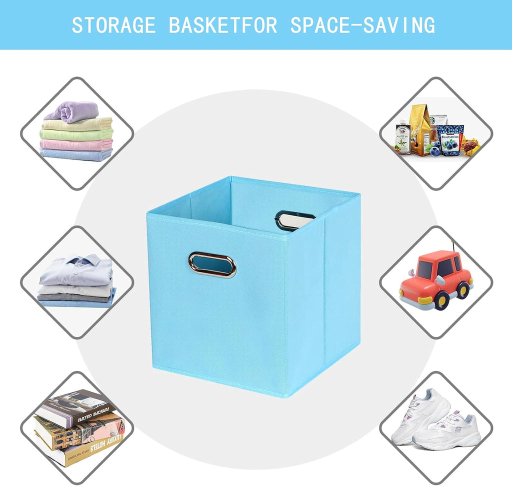 Fabric Storage Bins Cubes, Foldable Storage Cubes Bins Organizer Baskets with Dual Handles for Home Container Set of 2,(Blue)
