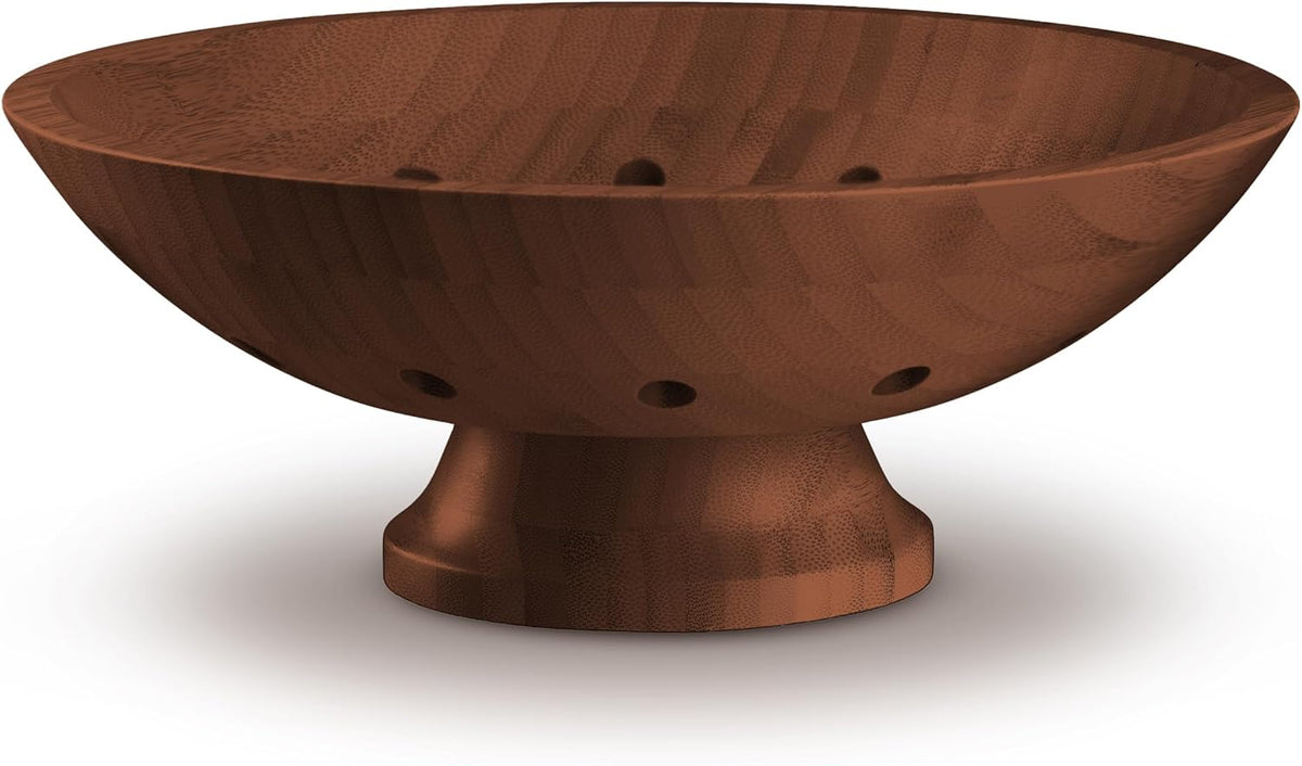 Fruit Bowl for Kitchen Counter - Brown Wooden Fruit Bowl, Latge Fruit Basket with Pedestal Base, Vented Bamboo Fruit Holder for Fruits, Vegetable Storage, Kitchen Countertop Organizer 11 x 4.5 Inches