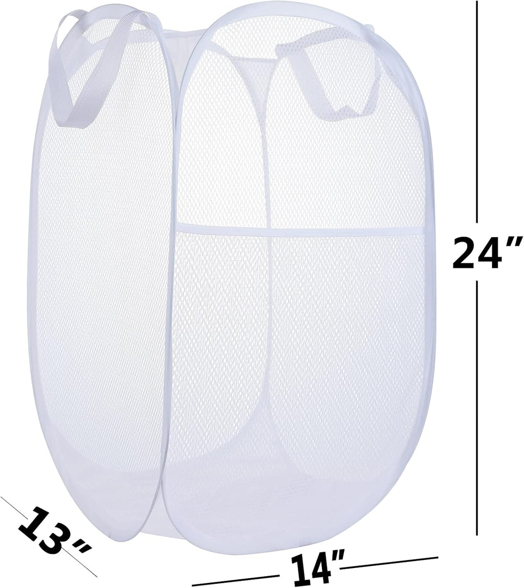2 Pack Laundry Basket,Foldable Mesh Popup Laundry Hamper with Durable Handle,Easy to Open and Fold for Dorm, Laundry Room, Bedroom, RV(White+ White)…